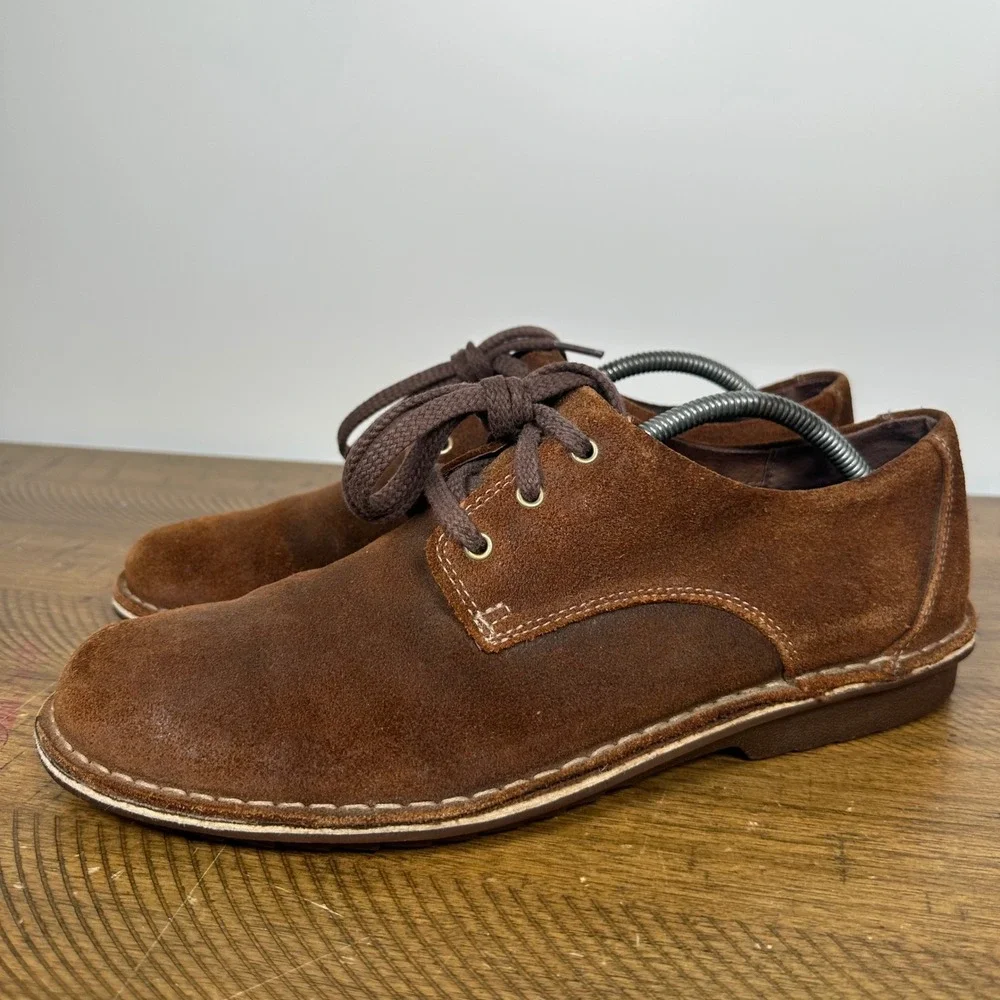 Clarks Shoes Mens 11.5 Brown Suede Plain Toe Derby Oxford Lace Up Casual Dress